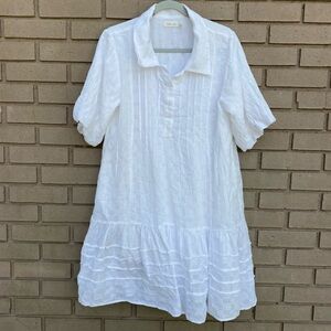Leia n Co White Collared Dress Women’s Large Pintuck Top
